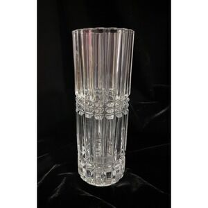 9" Tall Crystal D' Arques Beveled Crystal Cylinder Vase Heavy Lead Crystal MCM